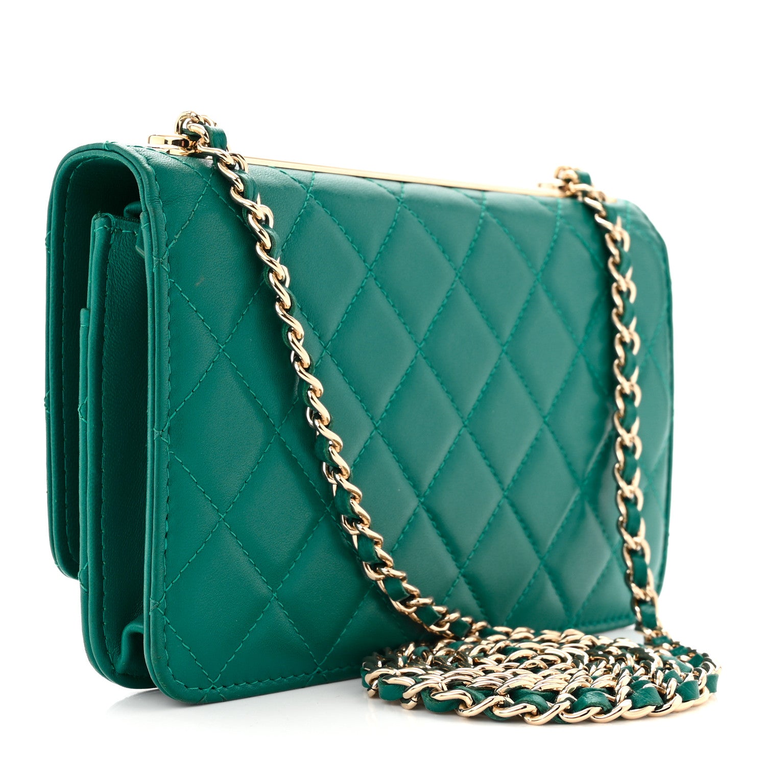 Chanel Lambskin Quilted Trendy CC Wallet On Chain WOC Green 3 of 10