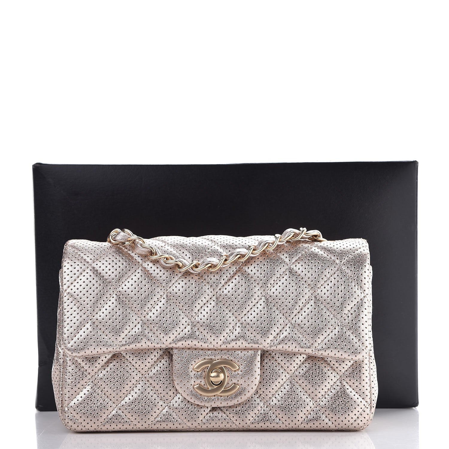 Chanel Metallic Lambskin Perforated Mini Rectangular Flap Light Gold 8 of 8