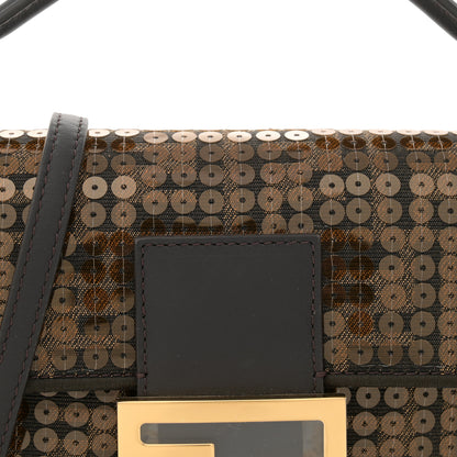 Fendi Fabric Jacquard Paillettes Vitello Seta FF 1974 Mini Baguette Testa di Moro Real Ebano 8 of 11