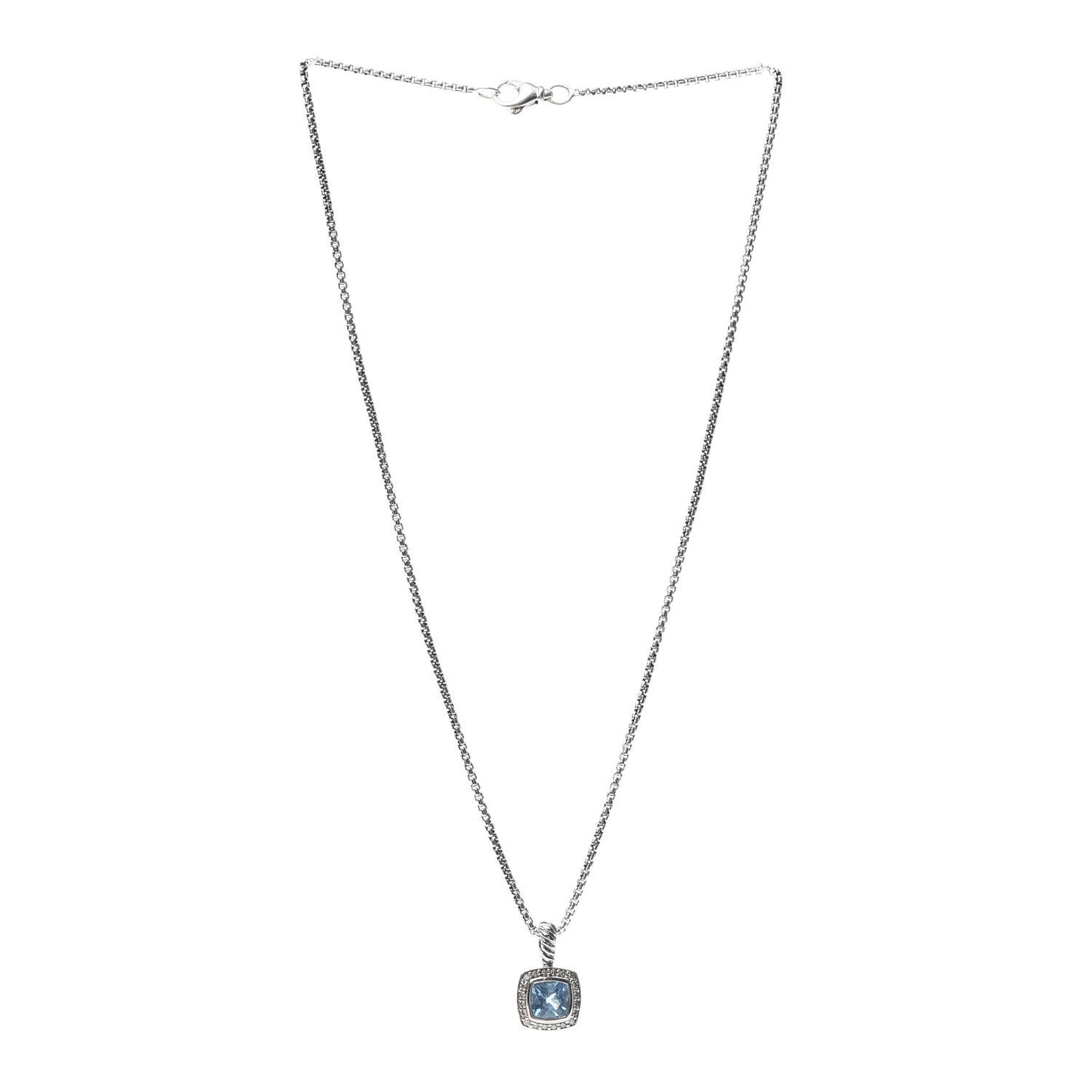Sterling Silver Diamond Blue Topaz 7mm Petite Albion Pendant Necklace