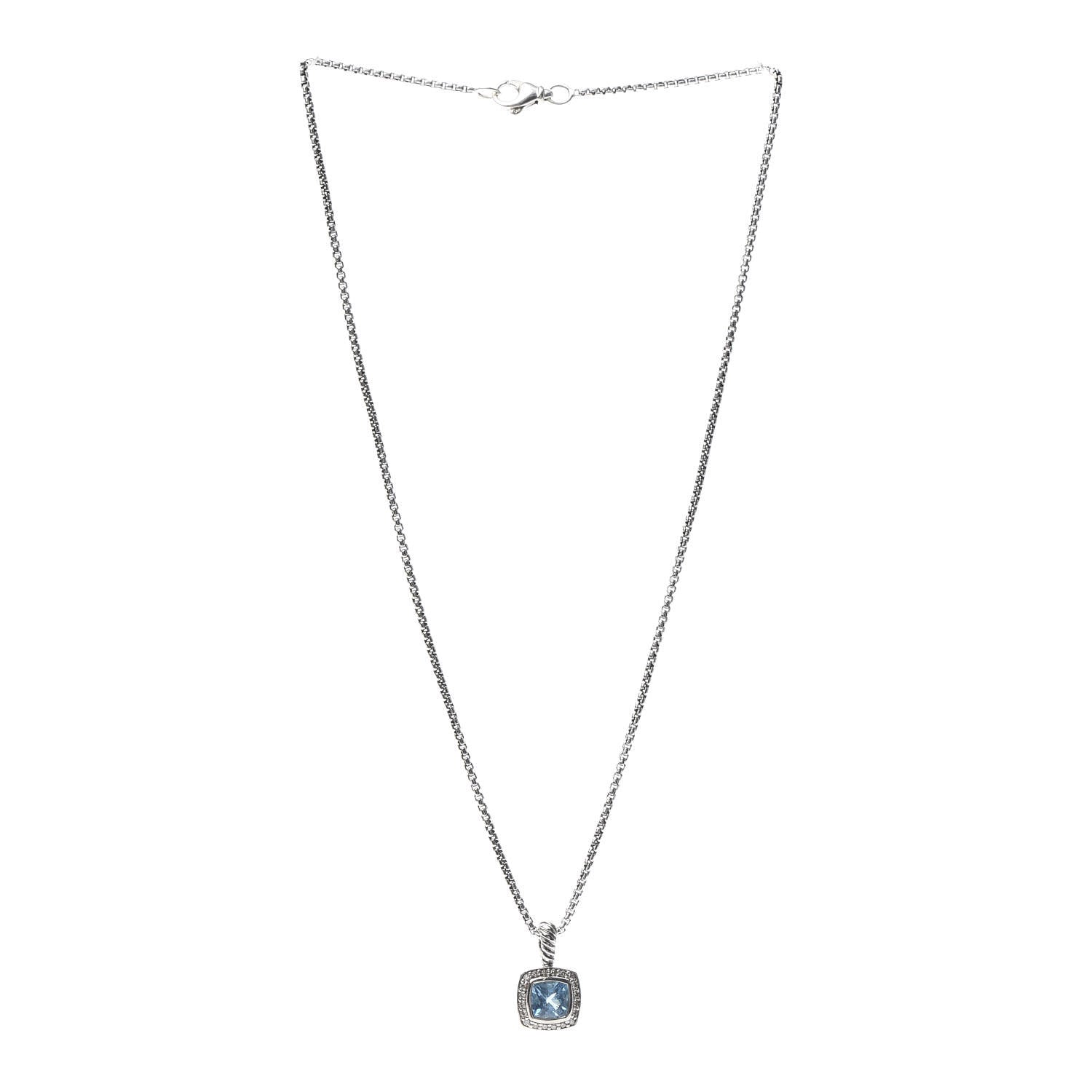 David Yurman Sterling Silver Diamond Blue Topaz 7mm Petite Albion Pendant Necklace 3 of 4