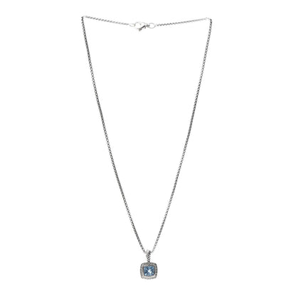 David Yurman Sterling Silver Diamond Blue Topaz 7mm Petite Albion Pendant Necklace 3 of 4