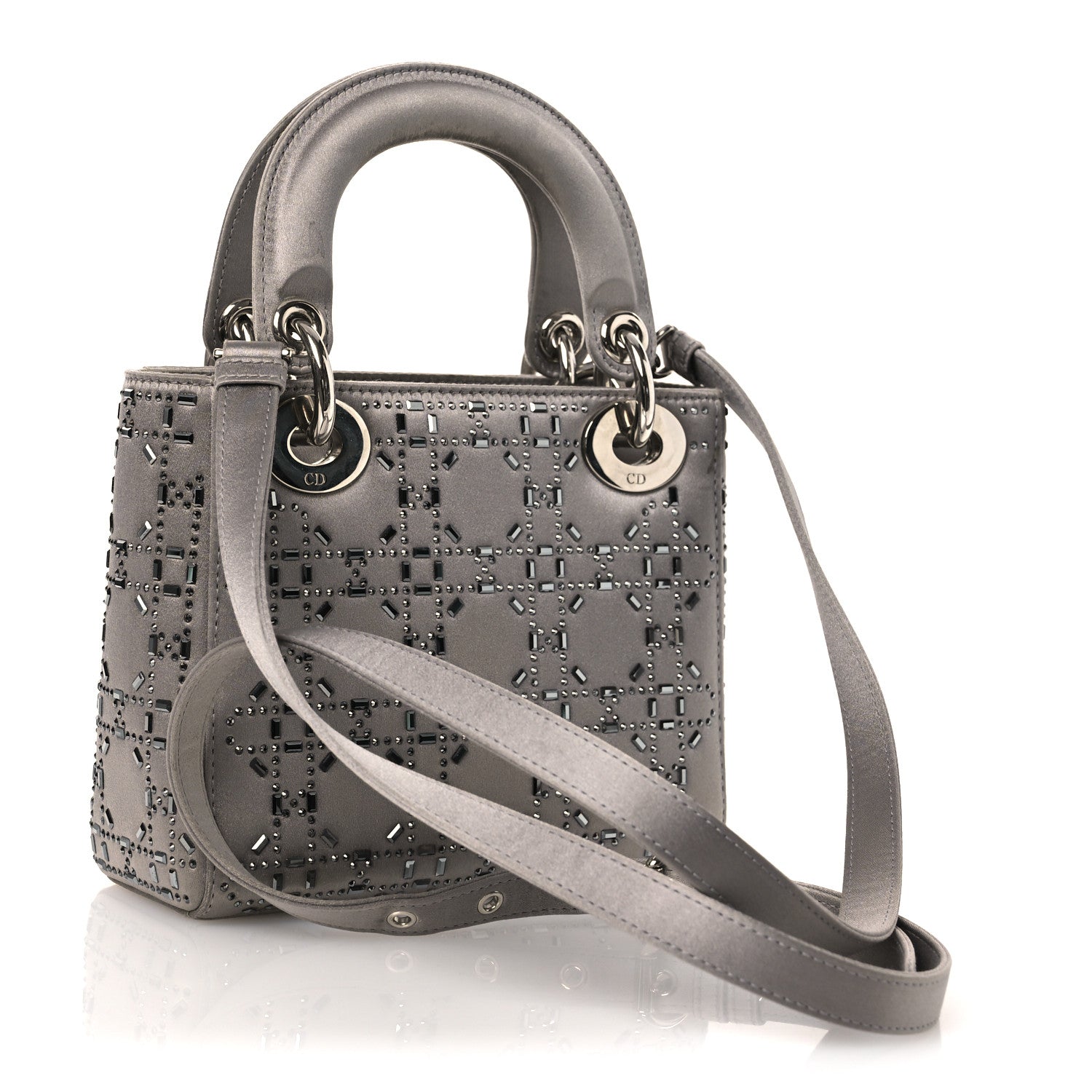 Christian Dior Satin Crystal Cannage Mini Lady Dior Gray 1830536