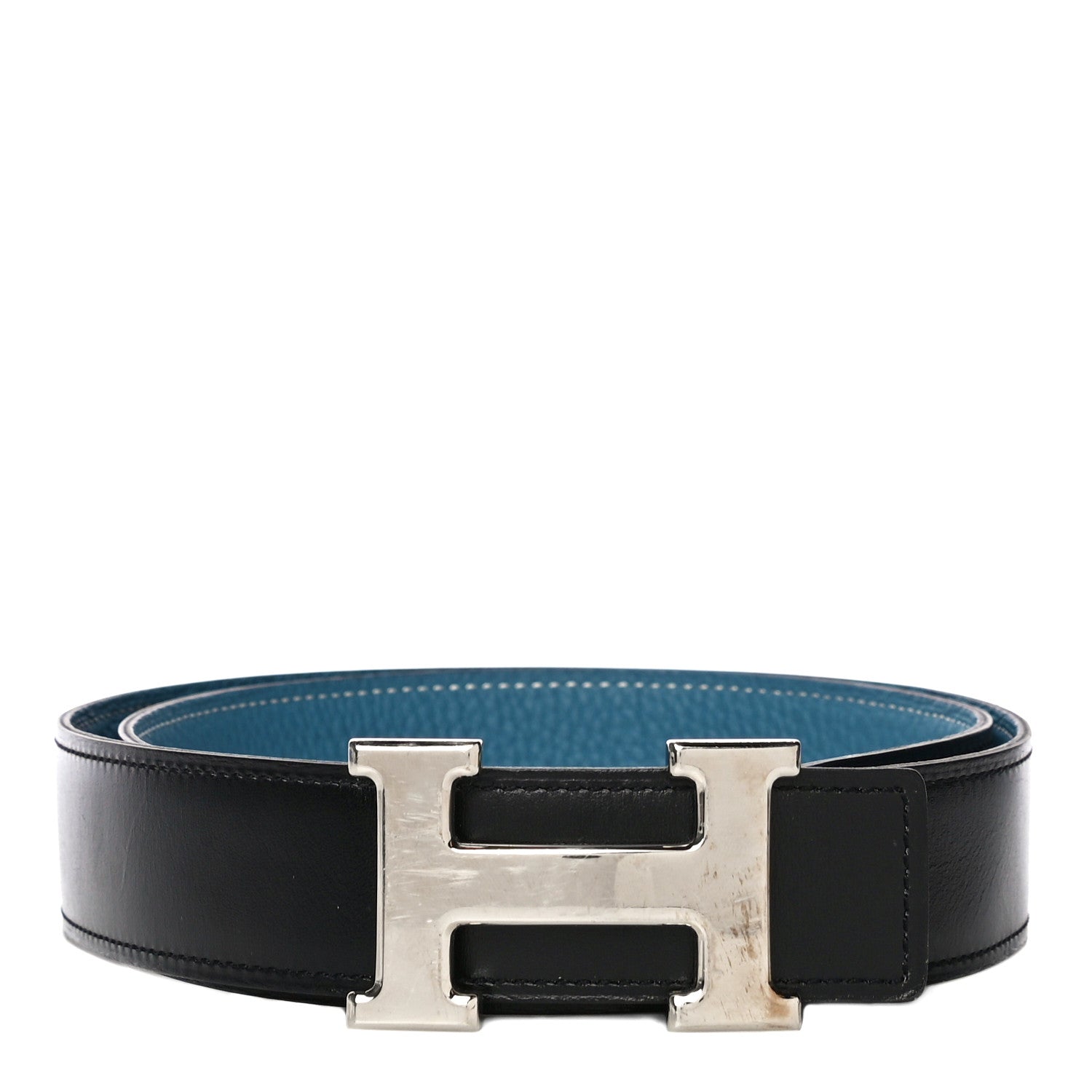 Hermes Box Togo 32mm H Belt 85 Black Blue Jean 1 of 11