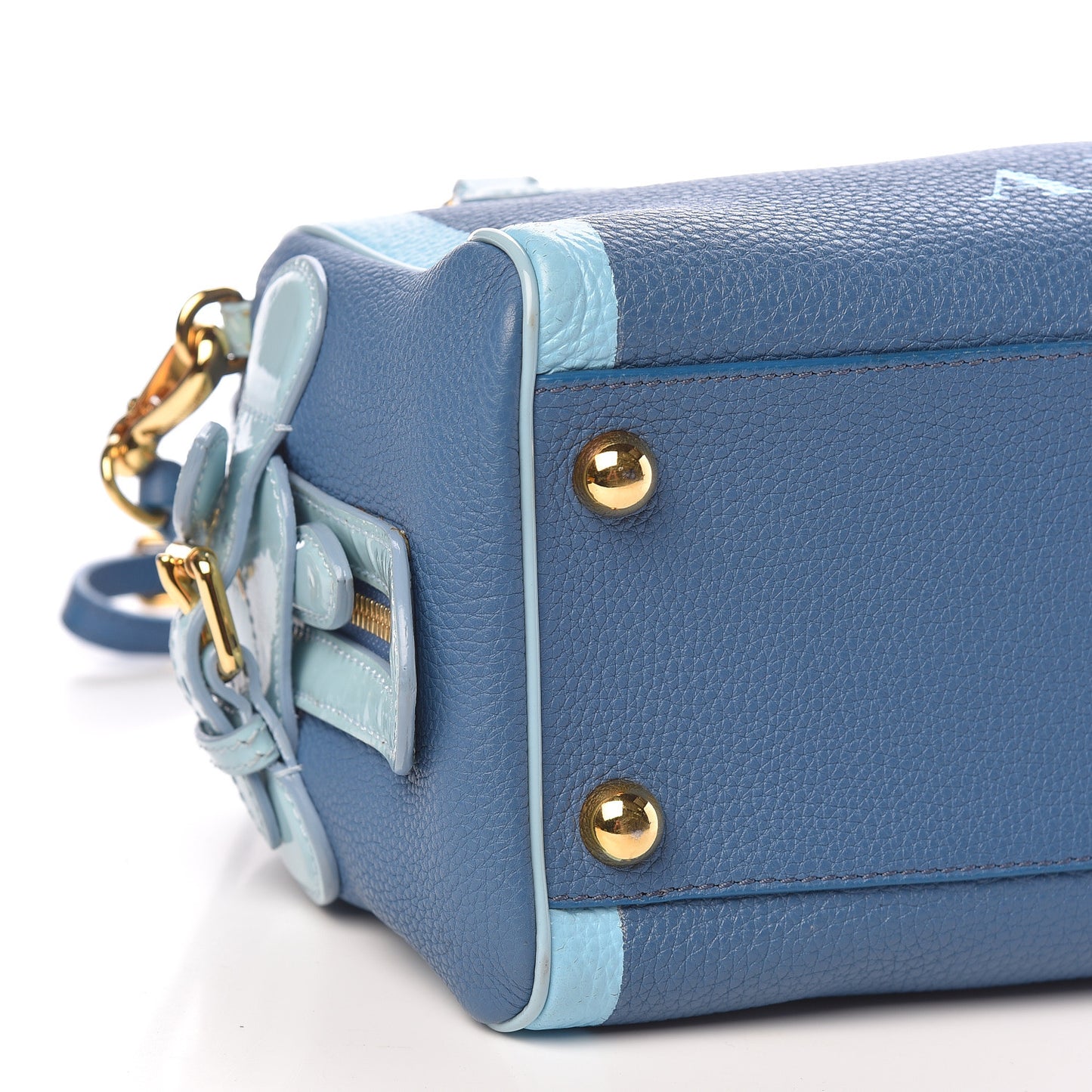 Grained Calfskin Little Bee Bowling Bag Blue