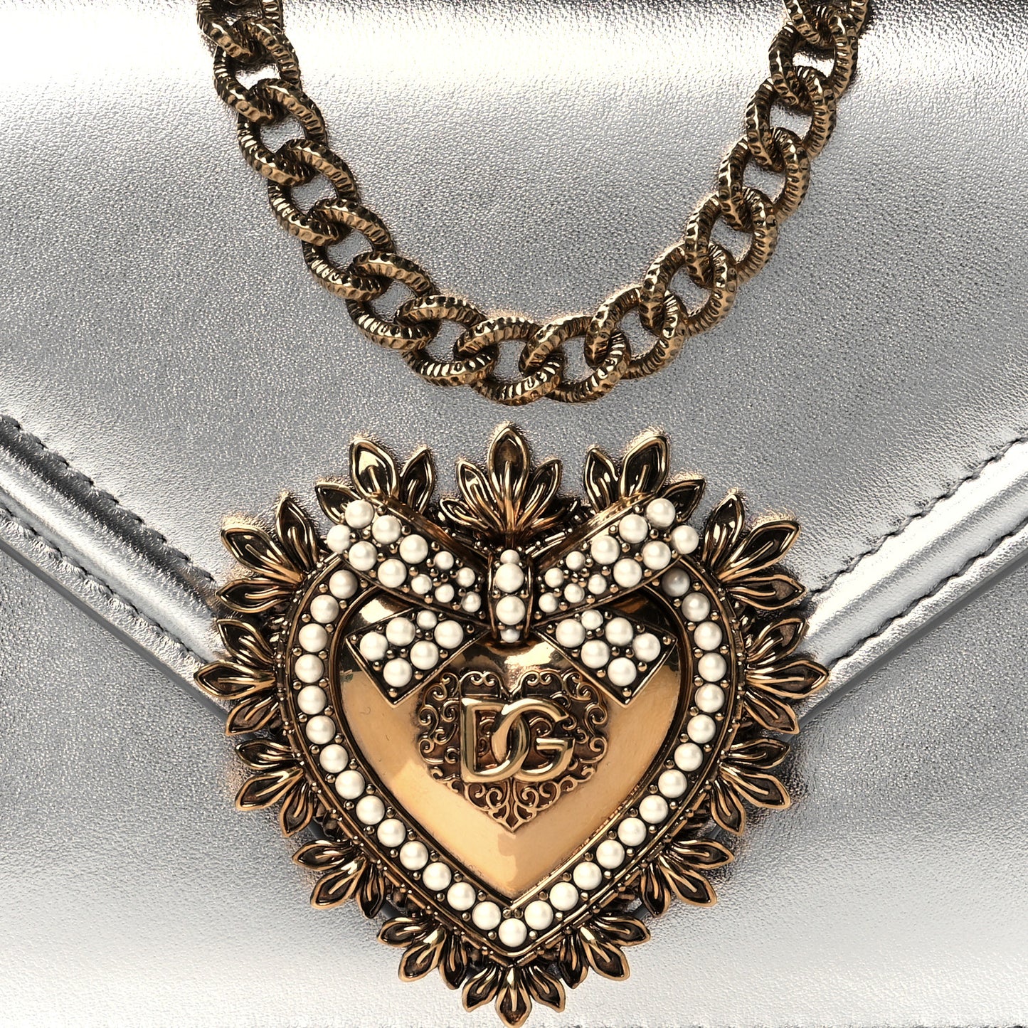 Metallic Nappa Small Devotion Top Handle Bag Silver
