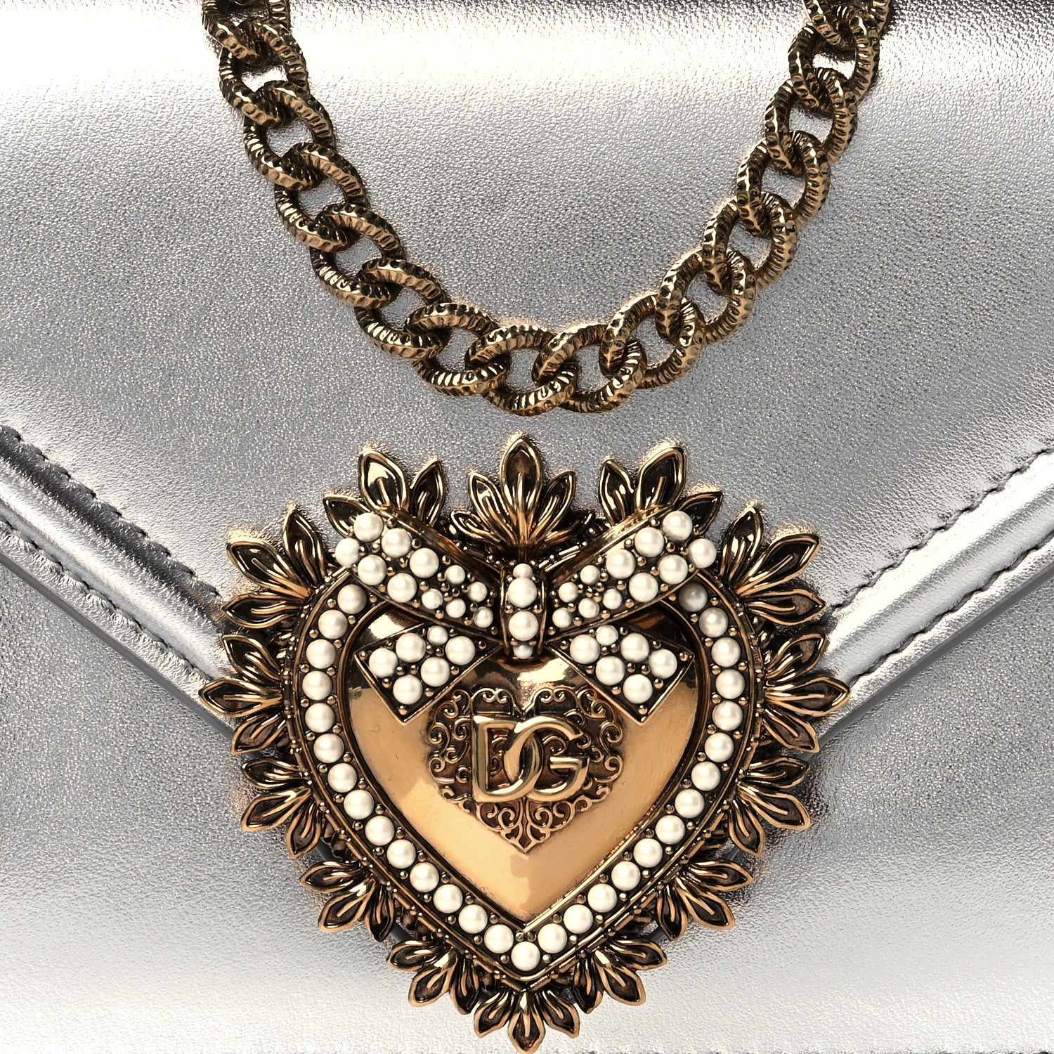 Dolce & Gabbana Metallic Nappa Small Devotion Top Handle Bag Silver 7 of 10