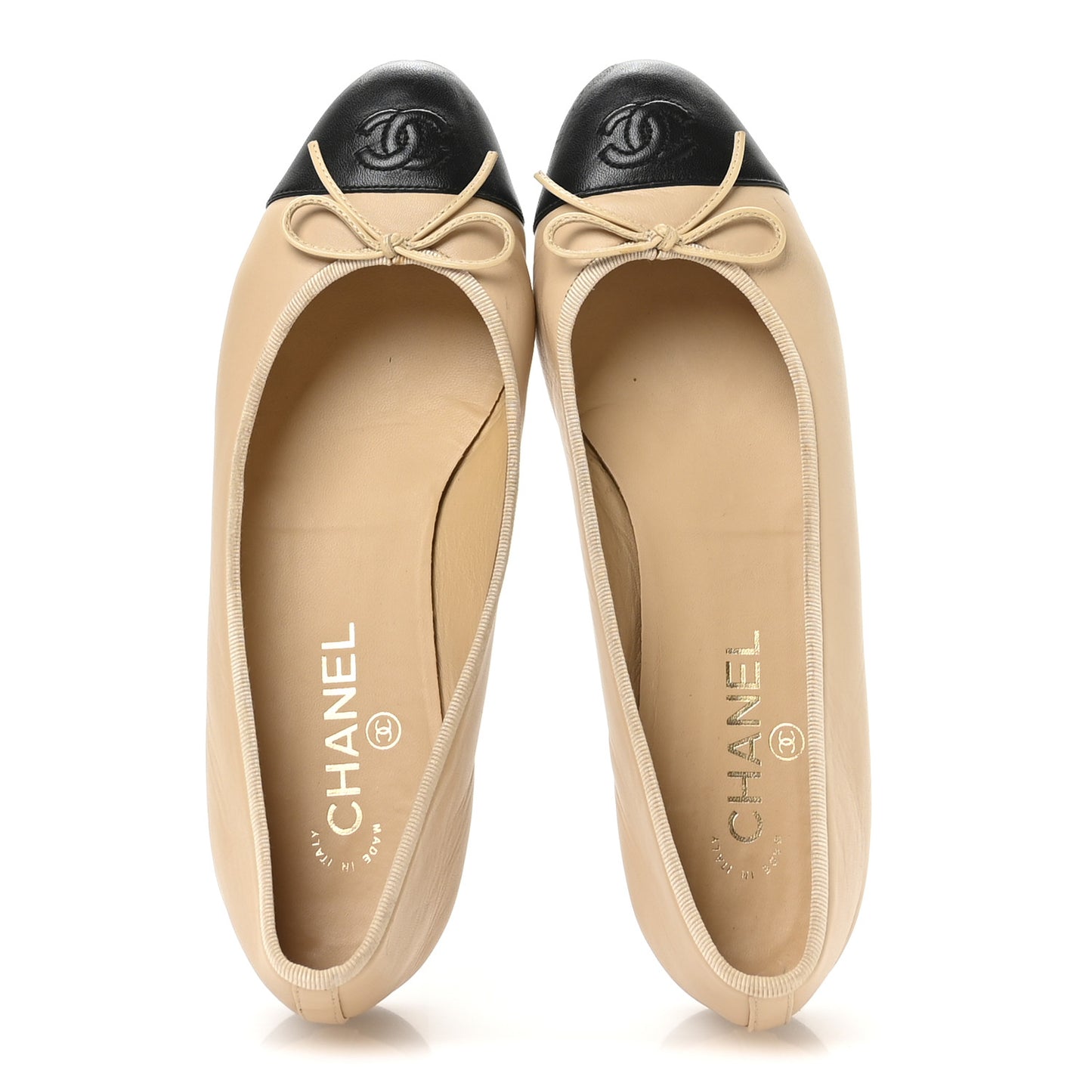 Lambskin Cap Toe CC Ballerina Flats 39.5 Beige Black
