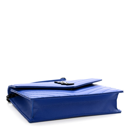 Saint Laurent Grain De Poudre Matelasse Chevron Monogram Envelope Chain Wallet Blue Majorelle 3 of 10