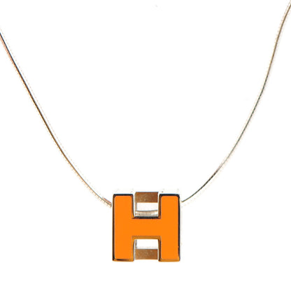 Hermes Lacquered Palladium Cage d'H Pendant Necklace Orange 1 of 5
