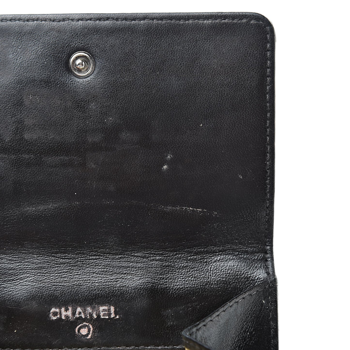 Calfskin Lucky Symbols Compact French Flap Wallet Black