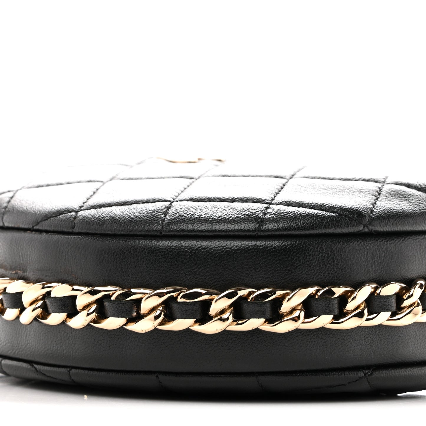 Lambskin Quilted Chain Around Pouch Hobo Black