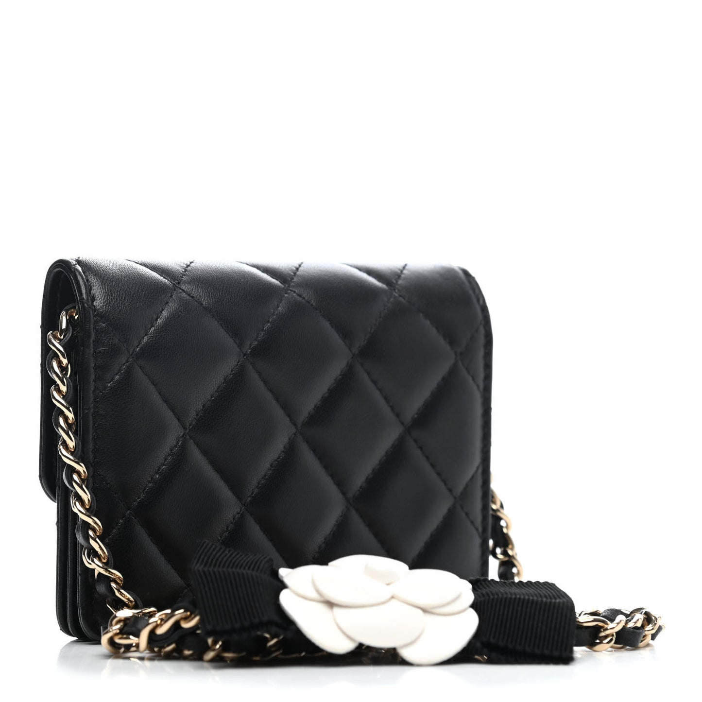 Lambskin Quilted My Chanel Lady Card Holder On Chain Black