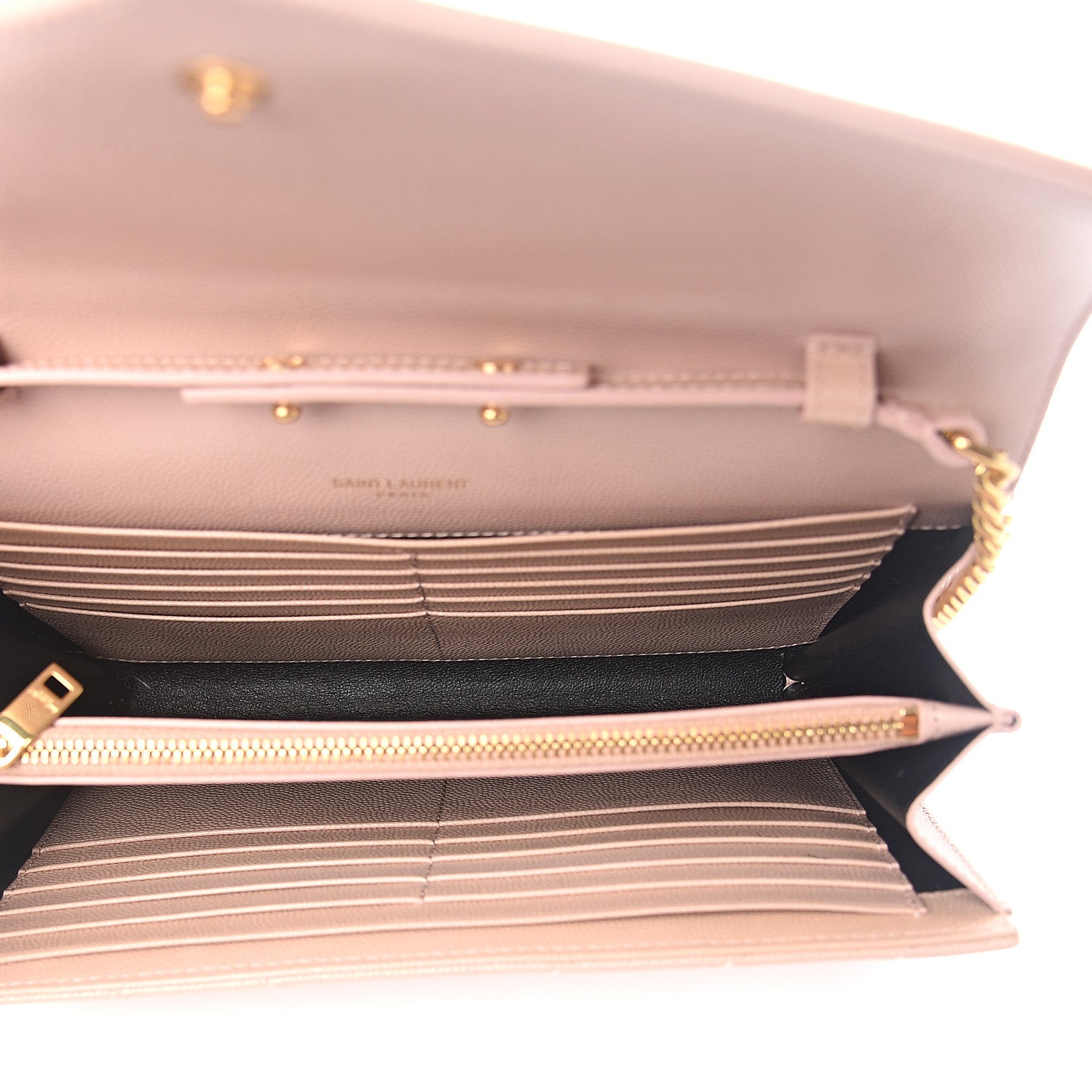 Saint Laurent Grain De Poudre Matelasse Chevron Monogram Chain Wallet Pale Pink 4 of 8