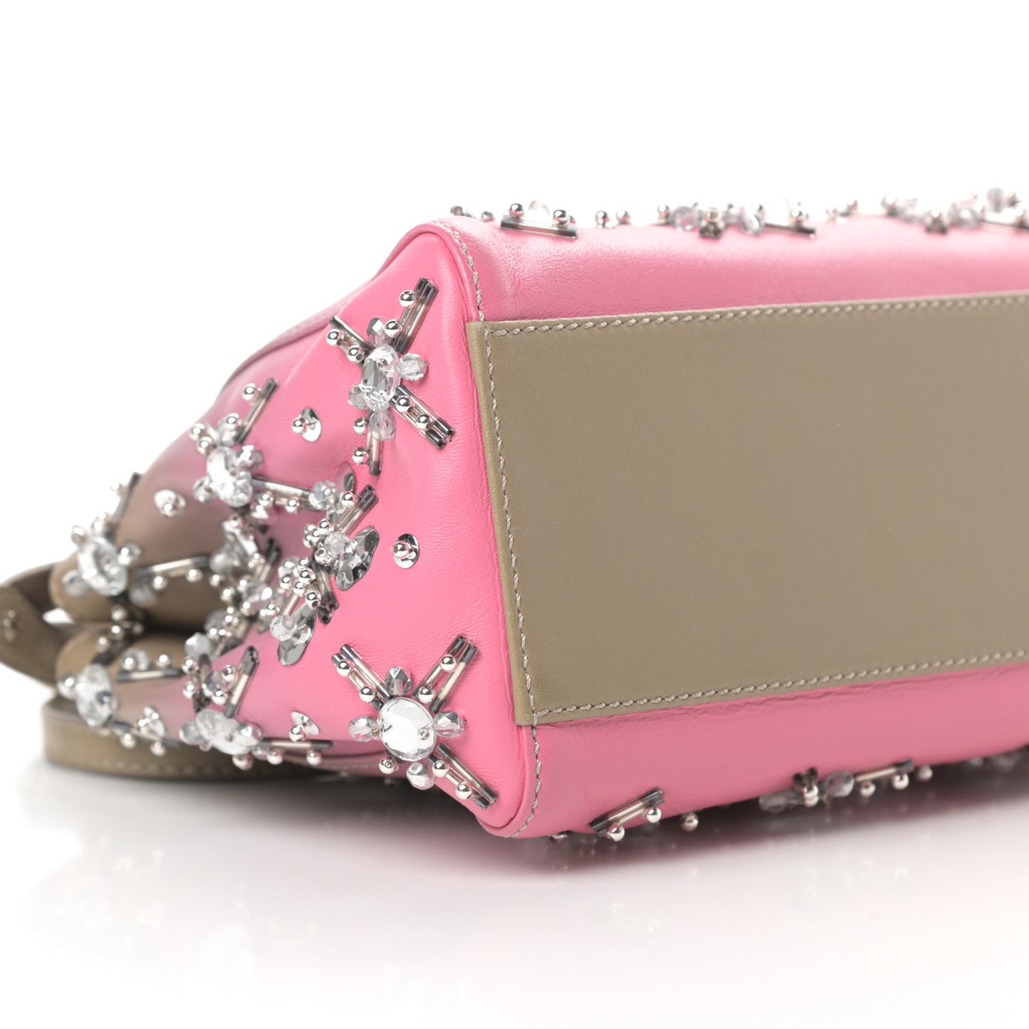 Nappa Crystal Beaded Ombre Mini Peekaboo Iconic Satchel Pink Beige