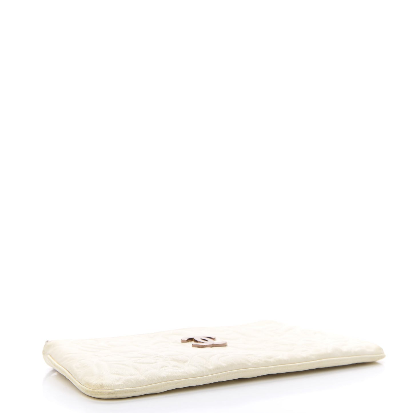 Lambskin Camellia Embossed Pochette White