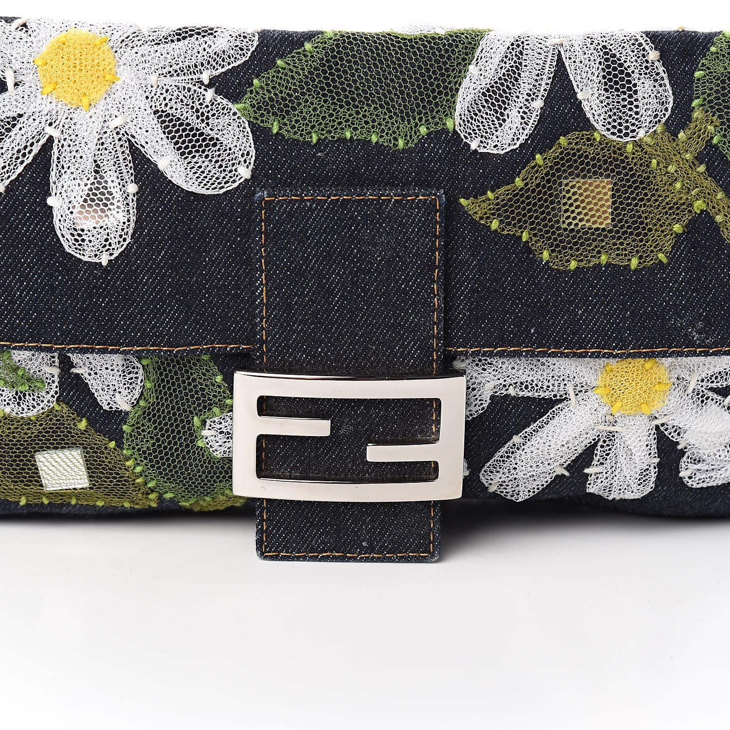 Fendi Denim Flower Applique Baguette Blue 12 of 13