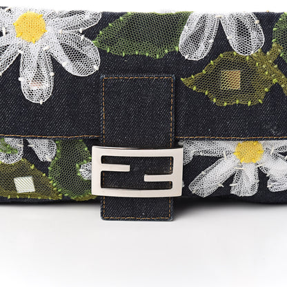 Fendi Denim Flower Applique Baguette Blue 12 of 13
