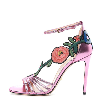 Gucci Metallic Nappa Ophelia High Heel Sandals 39.5 Rosa 1 of 9