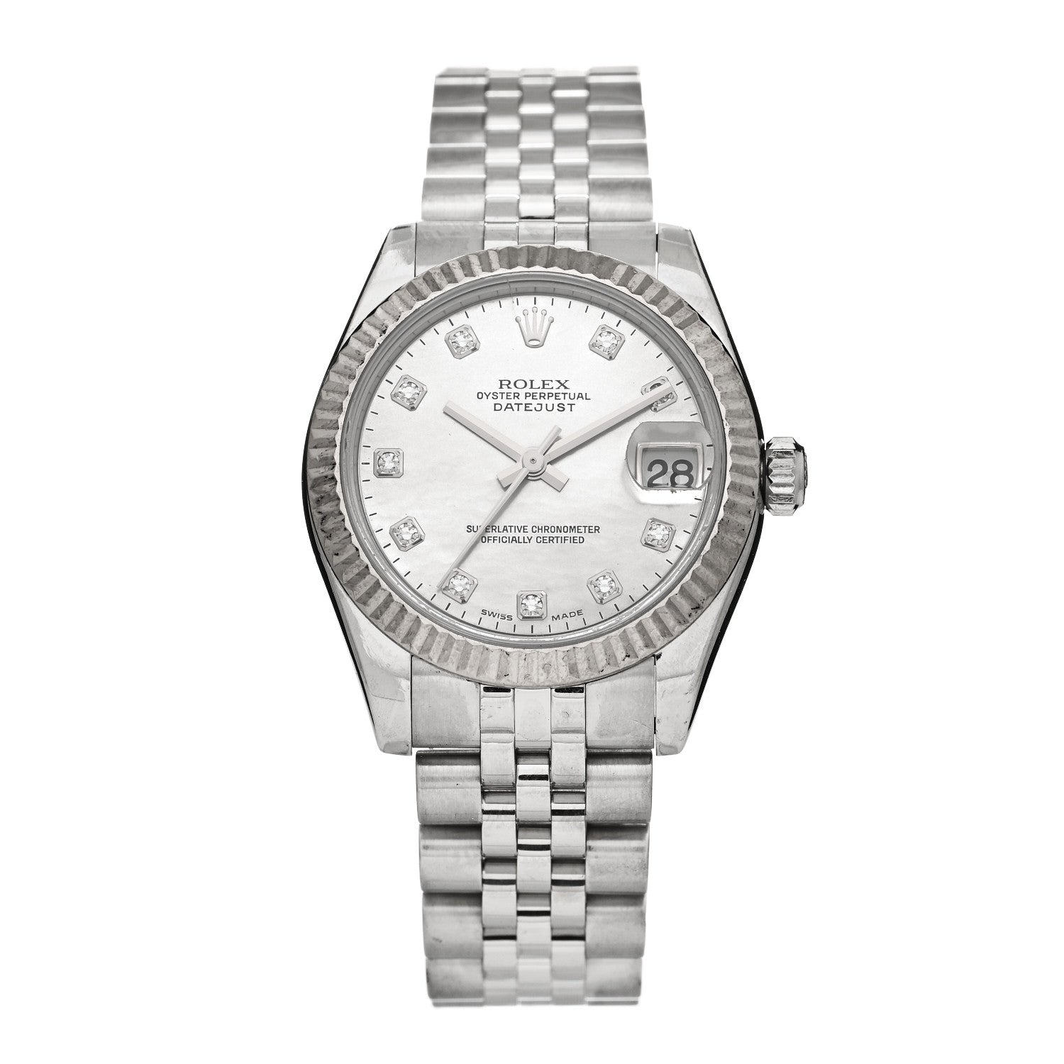 Rolex Stainless Steel 18K White Gold Diamond Mother of Pearl 31mm Oyster Perpetual Datejust Watch 178274 1 of 4