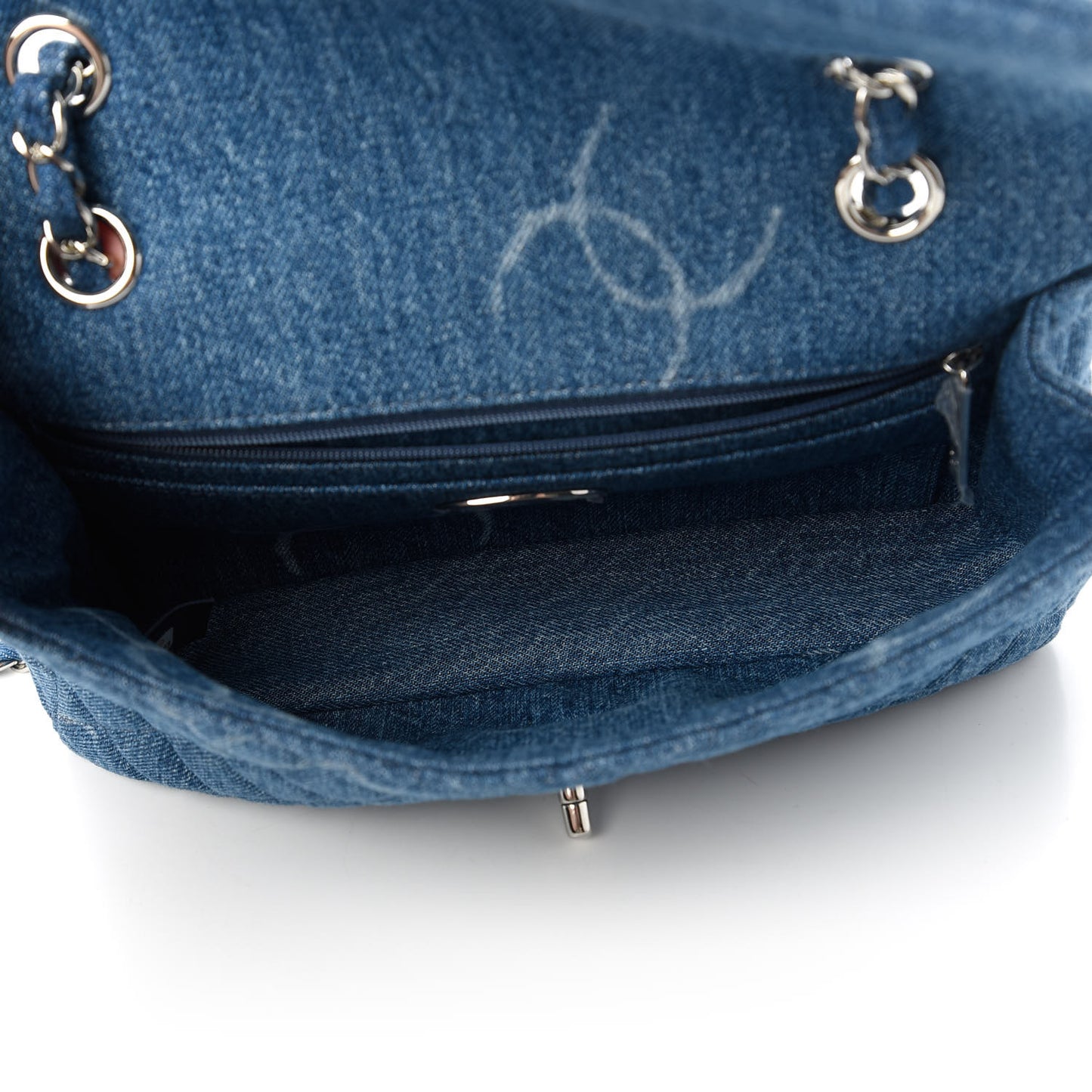 Denim Quilted CC Print Medium Single Flap Blue