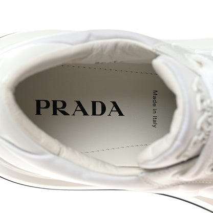 Prada Re-Nylon Spazzolato Rubber Triangle Logo Macro Quilted Mens 35mm Platform Sneakers 10 White 7 of 9