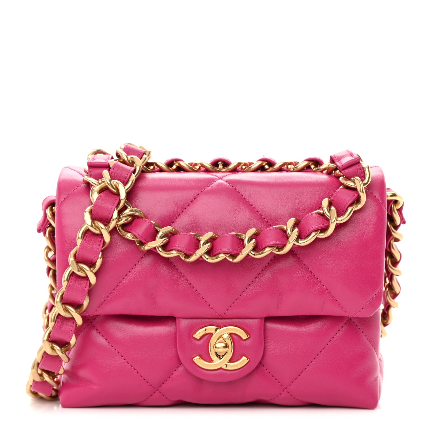 Chanel Lambskin Quilted Small Chain Top Handle Flap Fuchsia 1 of 16