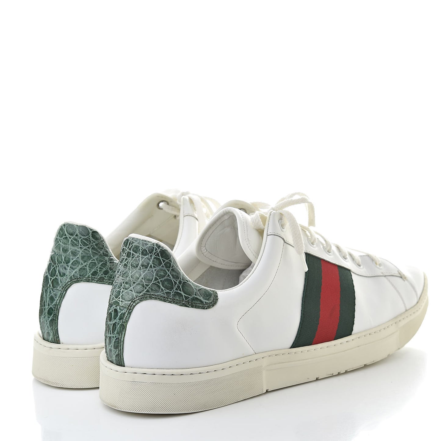 Calfskin Crocodile Web Mens Ace Sneakers 13 White Green