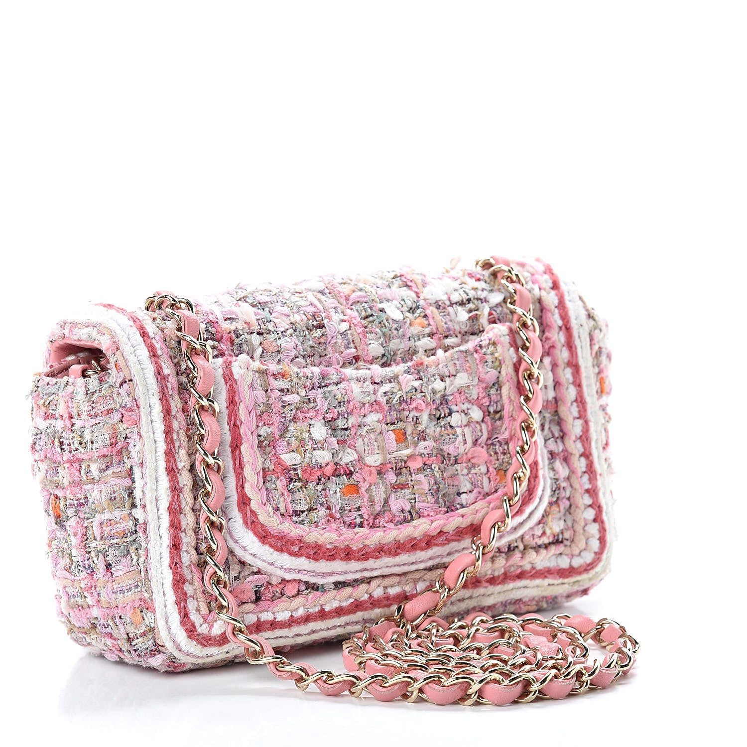 Chanel Tweed Braid Mini Flap White Pink 3 of 14