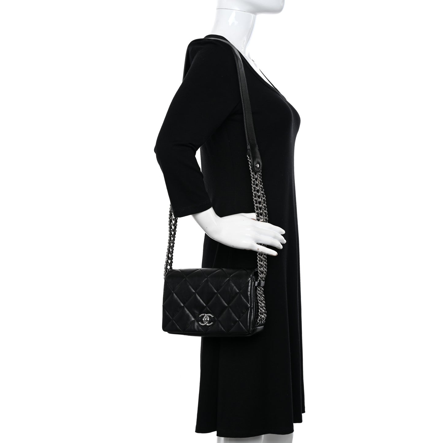 Lambskin Quilted Small Chain Rows Flap Black