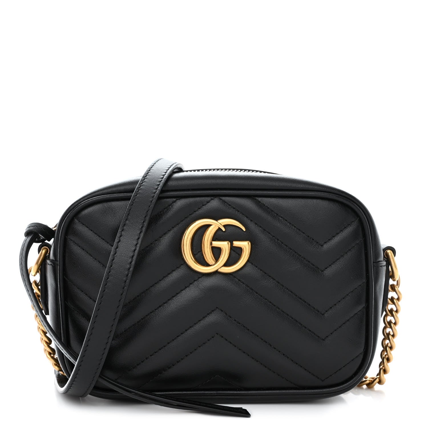 Gucci Calfskin Matelasse Mini GG Marmont Chain Shoulder Bag Black 1 of 10