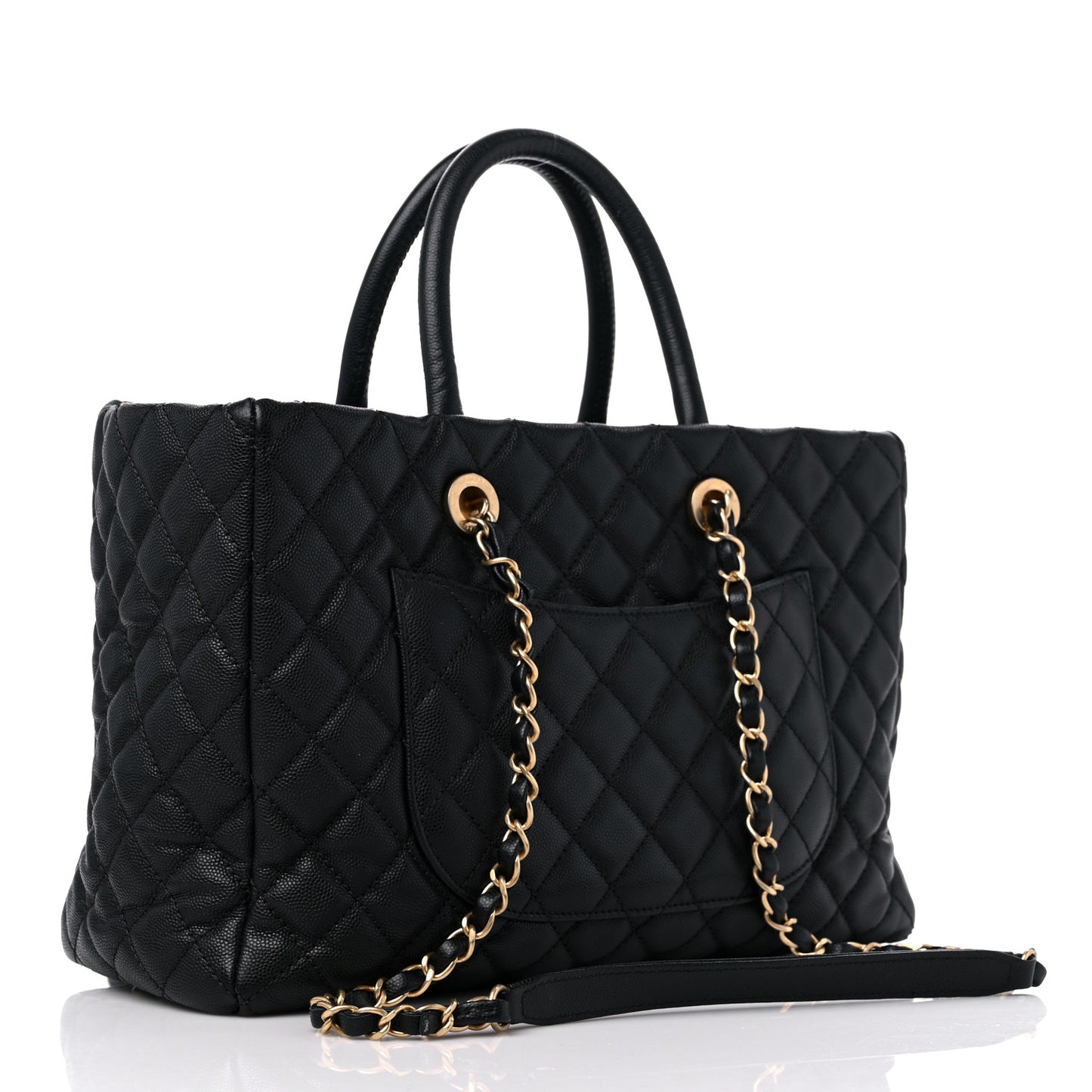 Caviar Quilted Coco Handle Shopping Tote Black