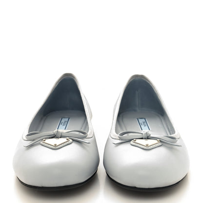Prada Metallic Lambskin Bow Ballerina Flats 38.5 Fiordaliso 2 of 9