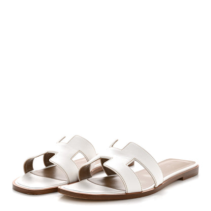 Hermes Box Calfskin Oran Sandals 40.5 White 4 of 10