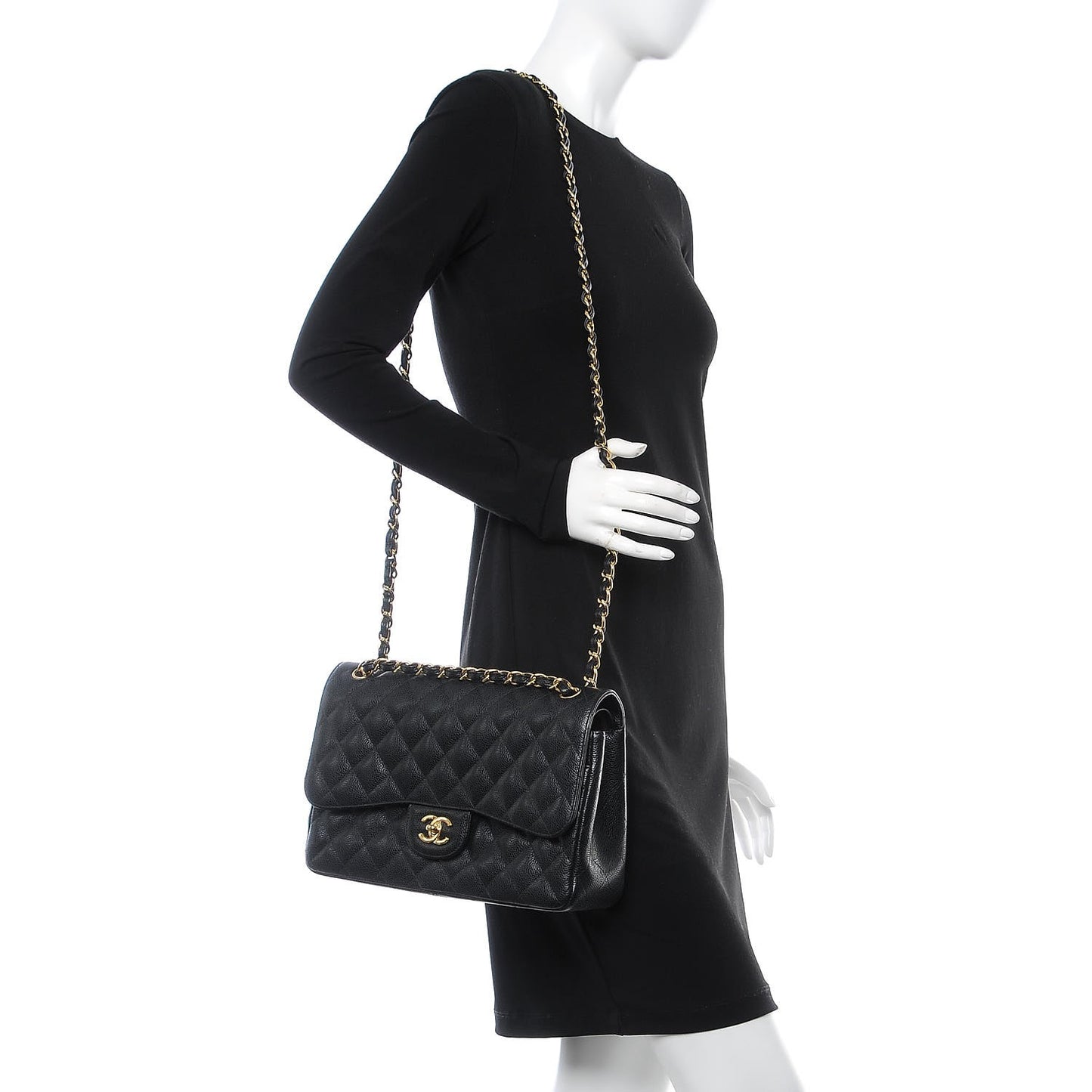 Caviar Quilted Jumbo Double Flap Black