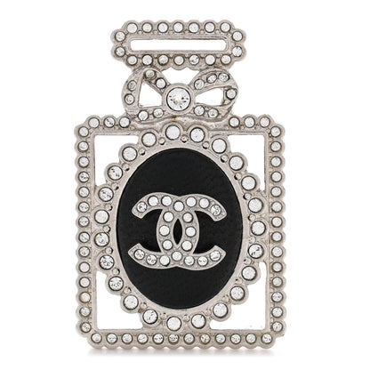 Chanel Crystal CC Perfume Bottle Brooch Black Silver 1 of 6
