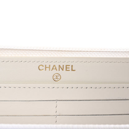 Chanel Caviar Quilted Boy Long Zip Around Wallet White 6 of 9