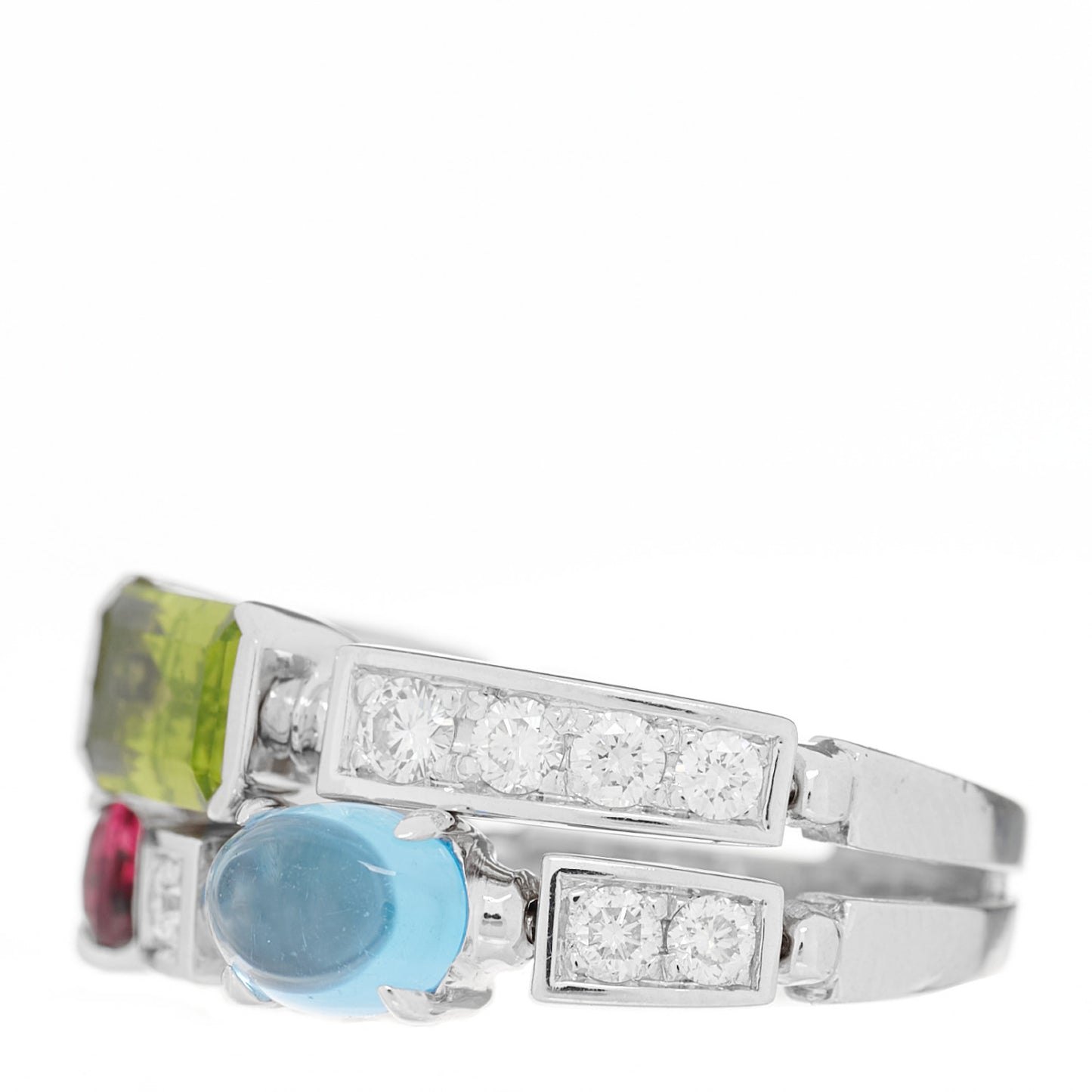 18K White Gold Diamond Gemstone Allegra Two Band Ring 52 6