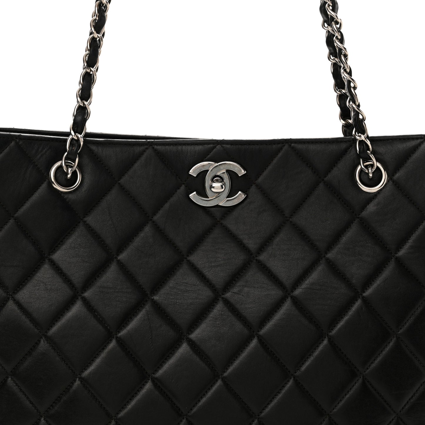 Lambskin Quilted Shopping Tote Black