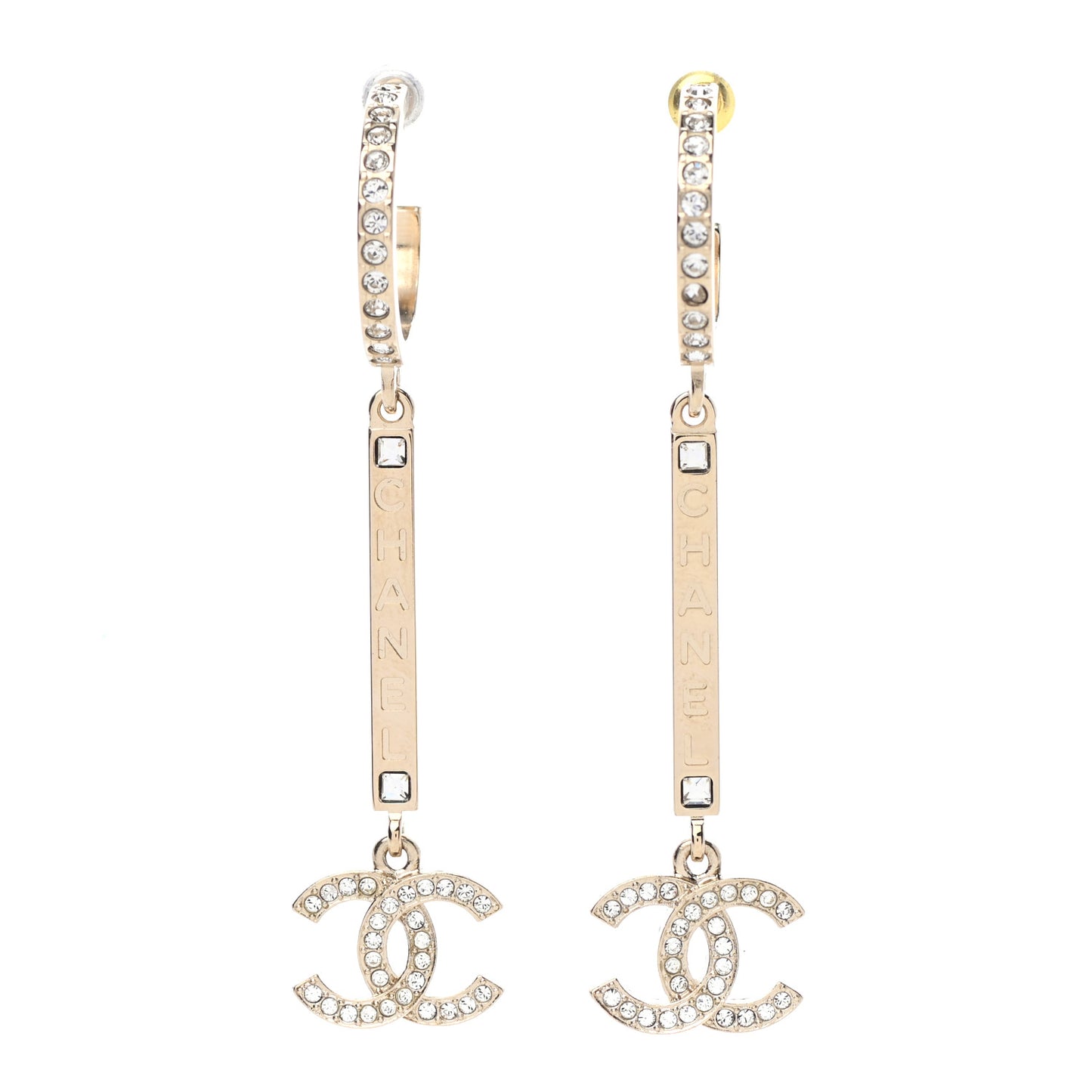 Crystal Lock Symbols Logo CC Hoop Drop Earrings Gold