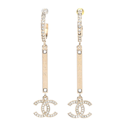 Chanel Crystal Lock Symbols Logo CC Hoop Drop Earrings Gold 1 of 5