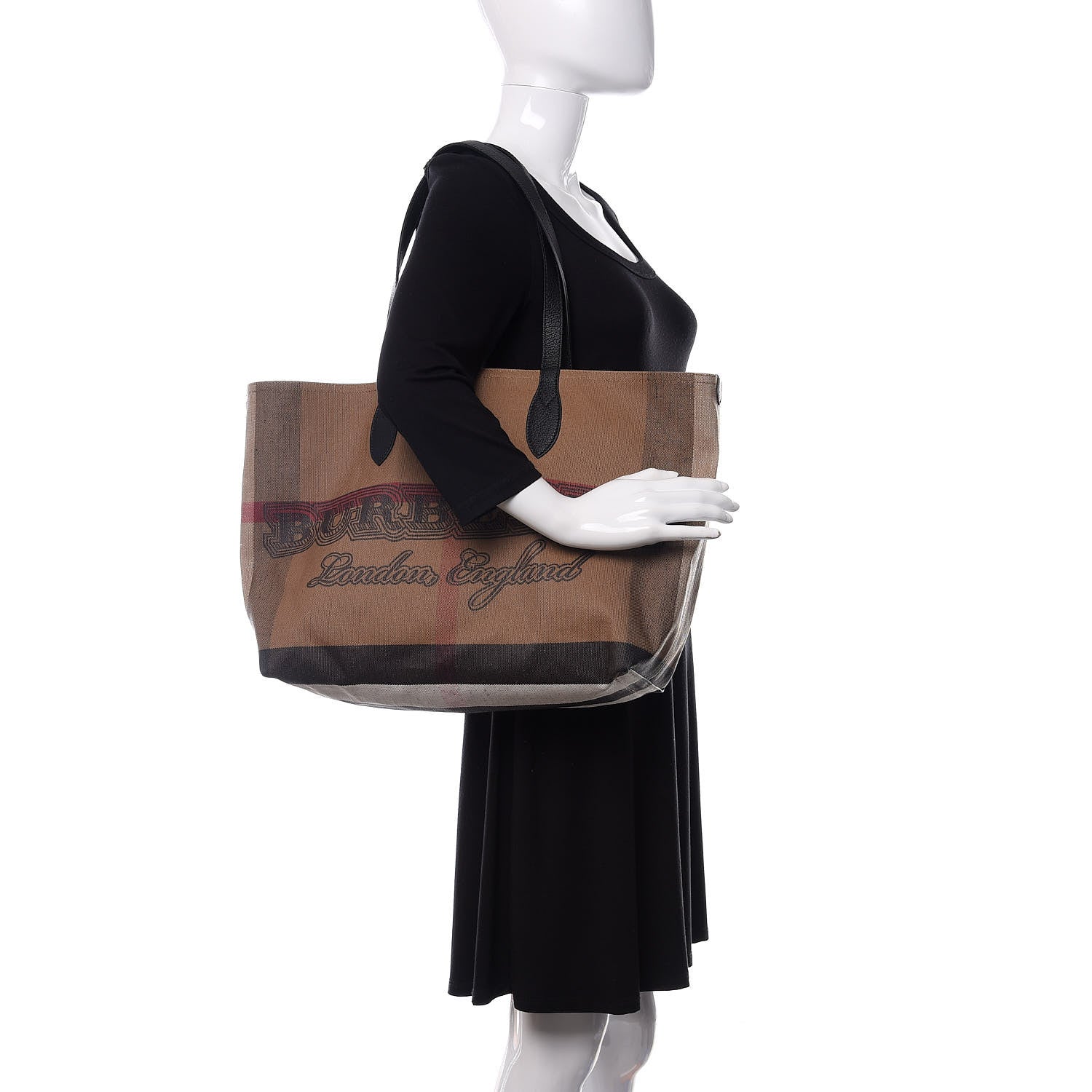 Burberry Coated Canvas Mega Check Medium Doodle Tote Black 2 of 9