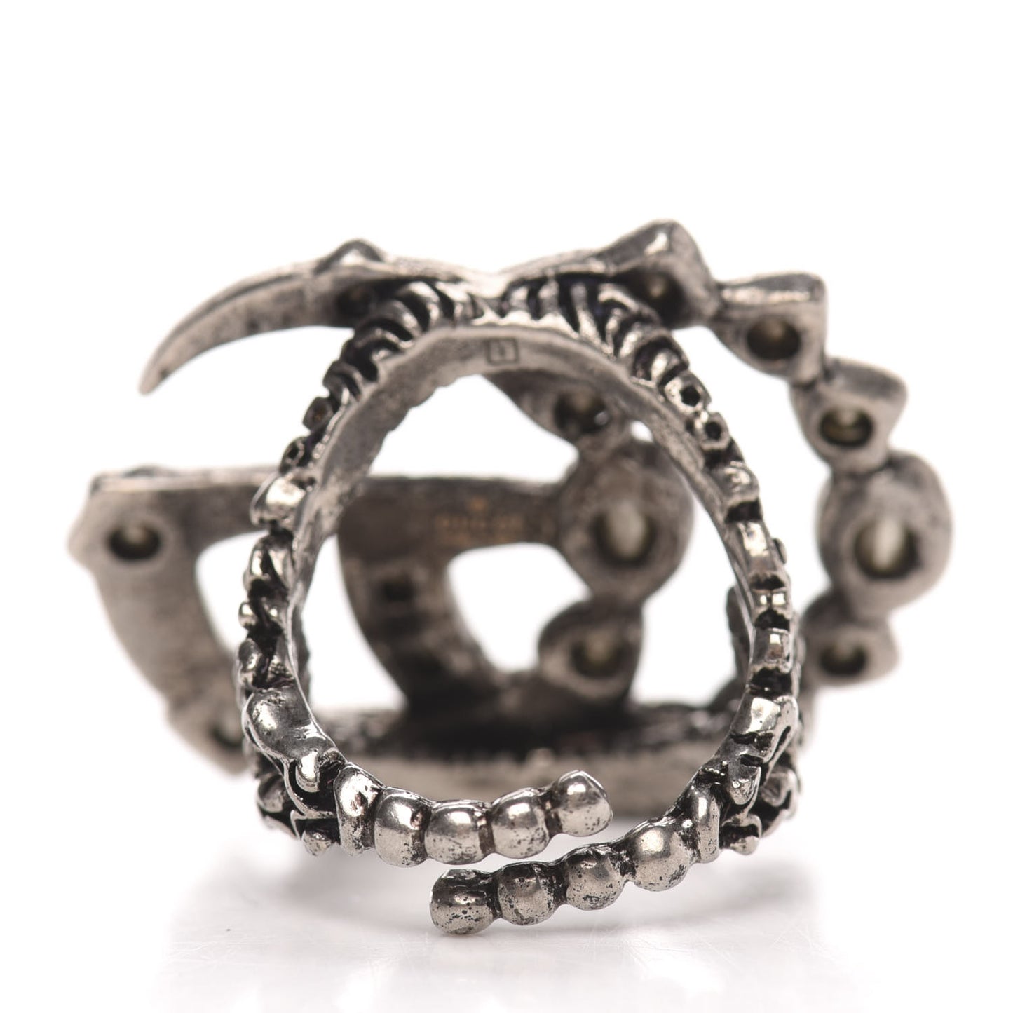 Crystal Double G Ring S 5.5 Aged Silver