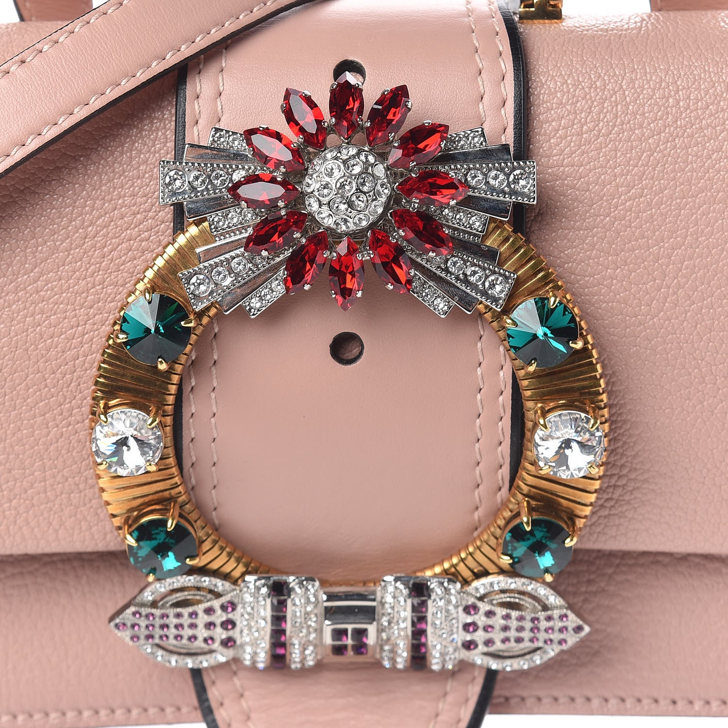 Miu Miu Goatskin Madras Soft Calfskin Crystal Embellished Shoulder Bag Orchidea 9 of 9