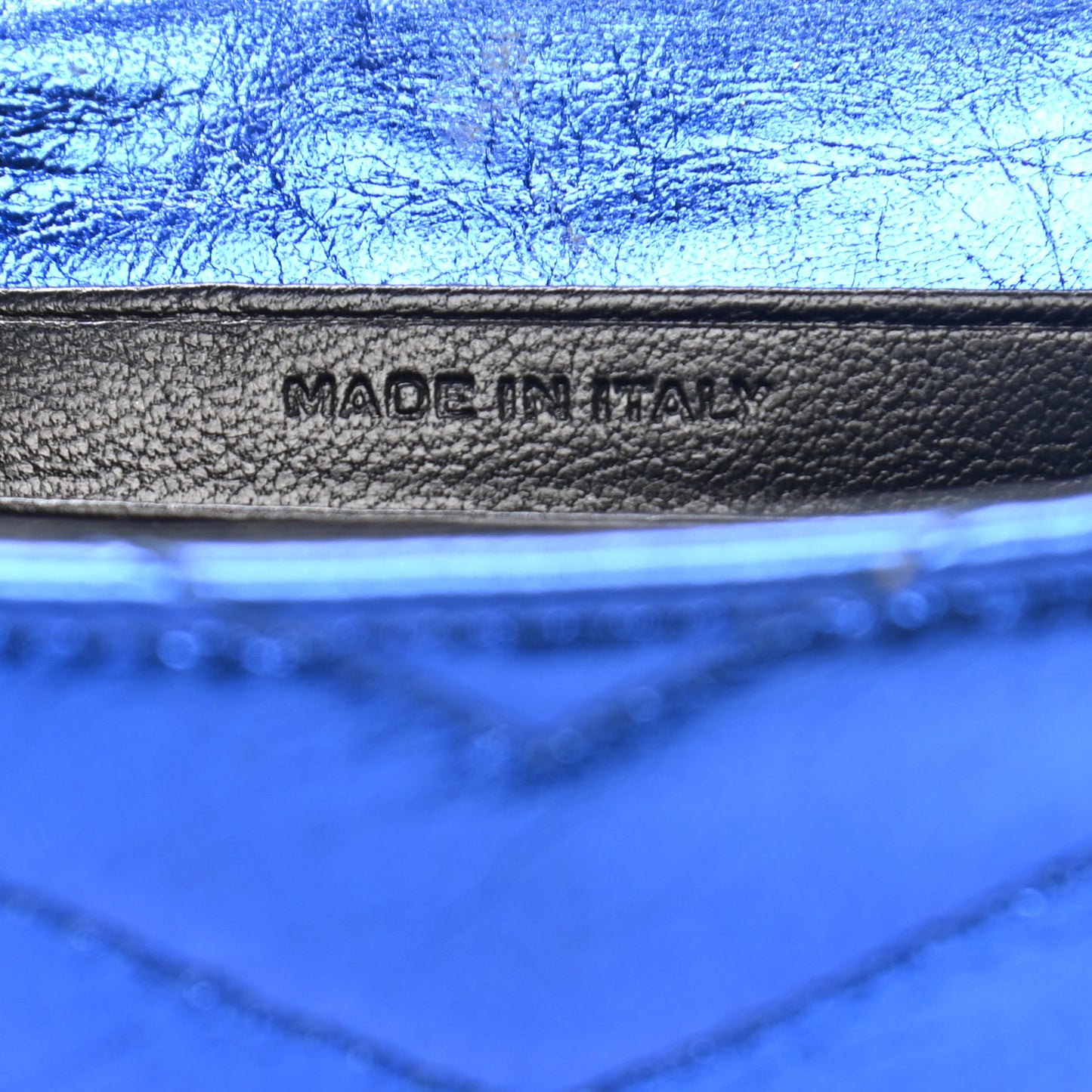 Metallic Goatskin Mixed Matelasse Chevron Small Monogram Envelope Wallet Blue