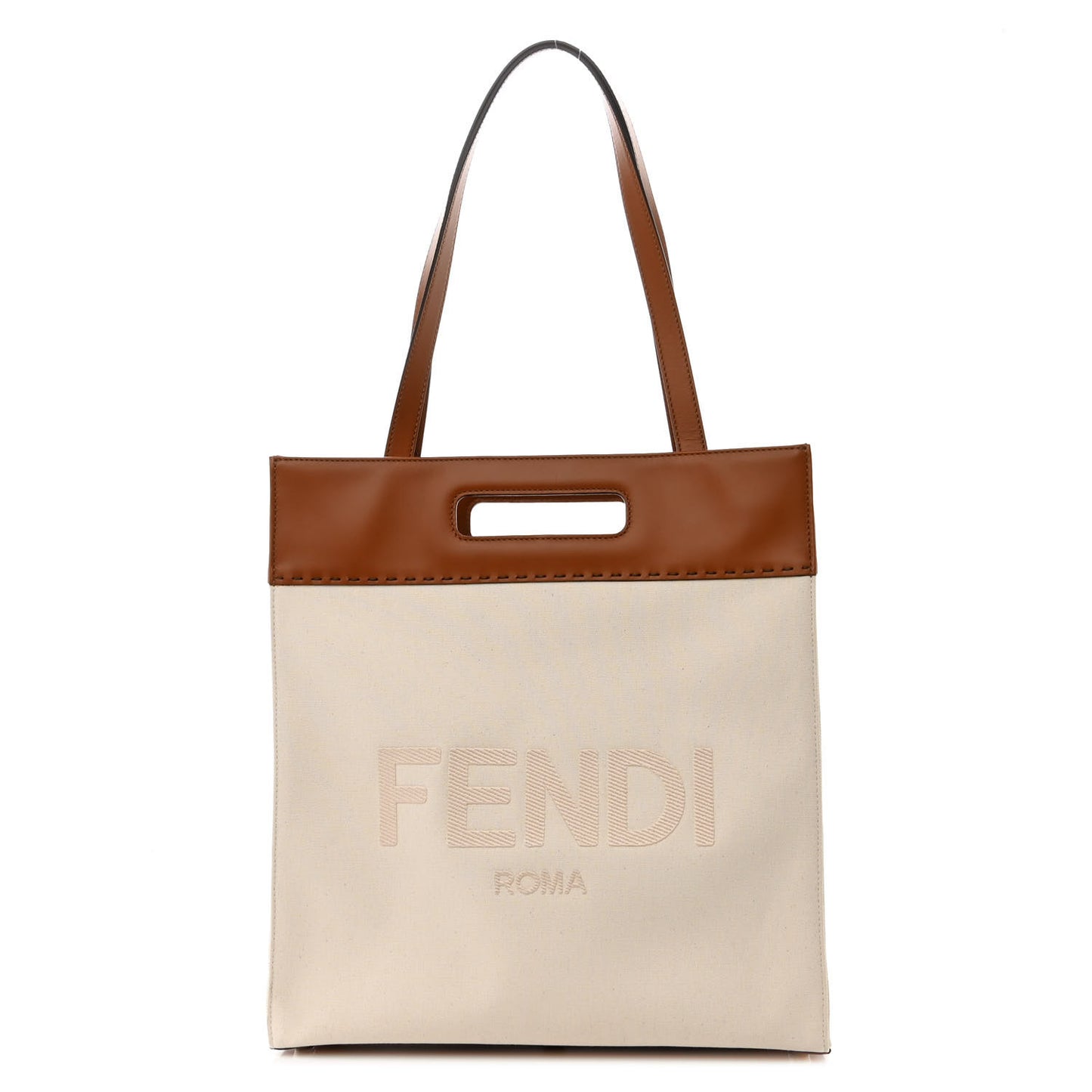 Canvas Vitello King Logo Embroidered Shopper Tote Grezzo Cuoio