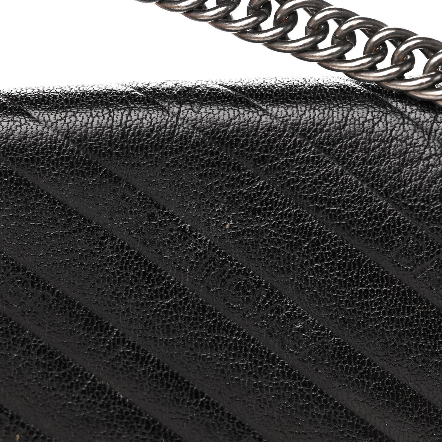 Shiny Goatksin Logo Embossed Monochrome M BB Round Shoulder Bag Black