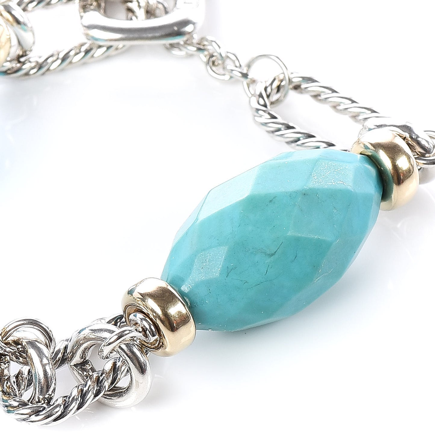 Sterling Silver 18K Yellow Gold Turquoise Figaro Bracelet