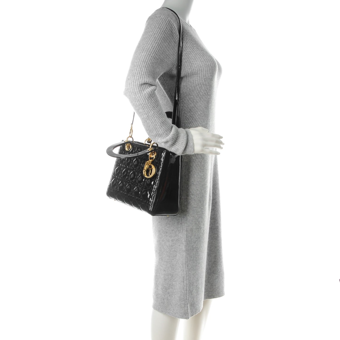 Patent Cannage Medium Lady Dior Black