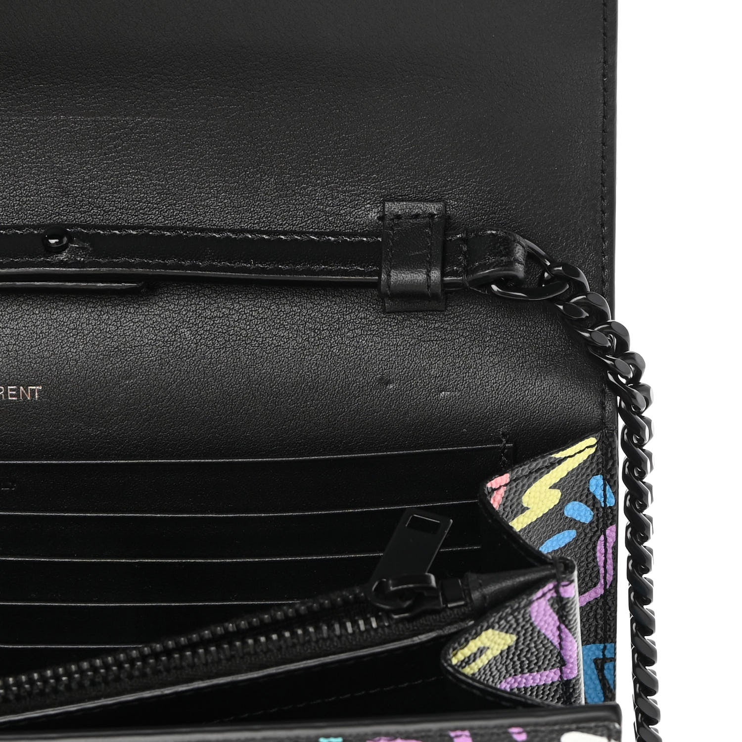 Saint Laurent Grain De Poudre Medium Classic Monogram Multicolor Graphic Print Chain Wallet Black 13 of 14